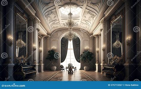 Elegant vintage ballroom stock illustration. Illustration of palais ...