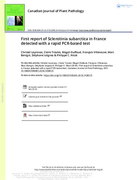 Pdf First Report Of Sclerotinia Subarctica In France Detected With A