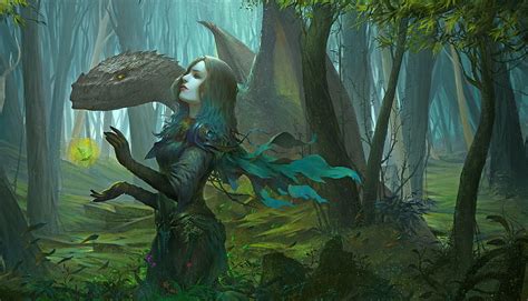 Dragon Girl Forest Art Fantasy Luminos Girl Green Dragon Hd