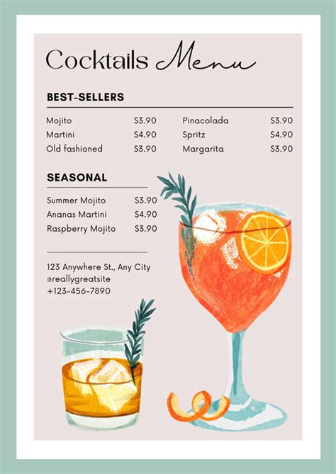 Free Printable And Customizable Cocktail Menu Templates Canva