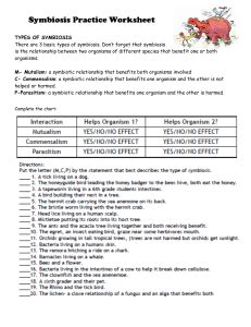 Symbiosis Practice Worksheet