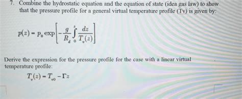 Solved Combine the hydrostatic equation and the equation of | Chegg.com