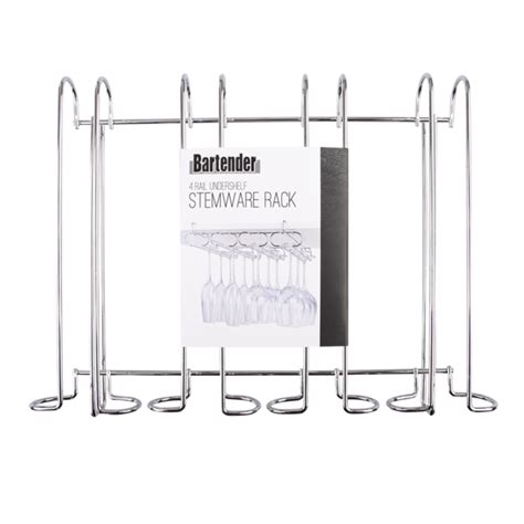 Bartender Undershelf 4 Rail Stemware Rack Chrome