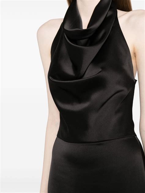 Amsale Cowl Halterneck Satin Gown Black Farfetch