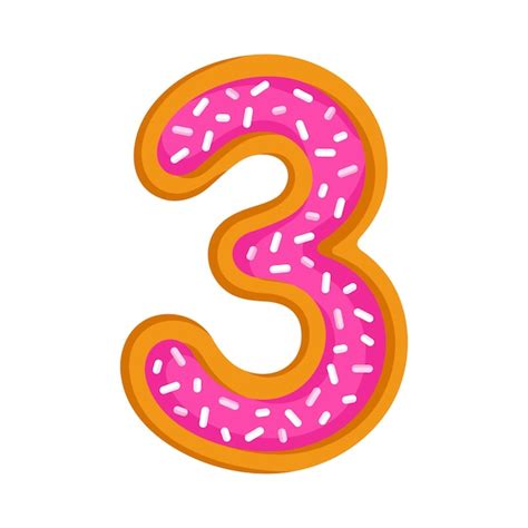 Premium Vector Doughnut Cartoon Number 3 Glazed Pink Donut Digit Three