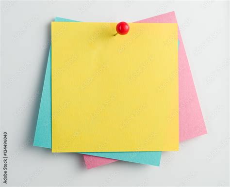 Set Of Blank Sticky Notes With Pushpin Isolated On White Background