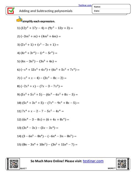 Adding And Subtracting Polynomials Worksheet Pdf Algebra Worksheets Library