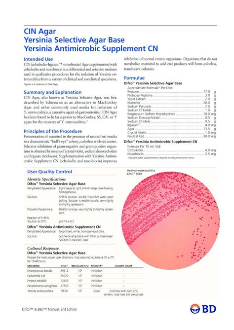 PDF CIN Agar Yersinia Selective Agar Base Yersinia Yersinia