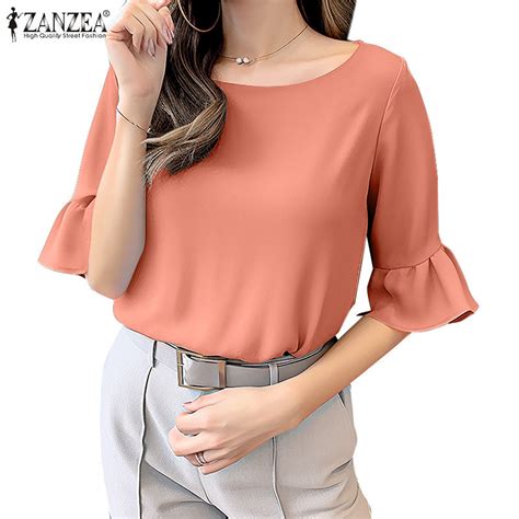 Zanzea Women Vintage Daily Casual Sleeve Round Neck Solid Color