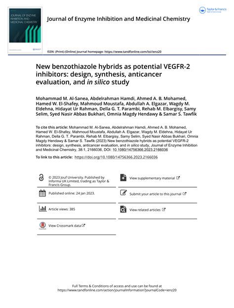 Pdf New Benzothiazole Hybrids As Potential Vegfr Inhibitors Design