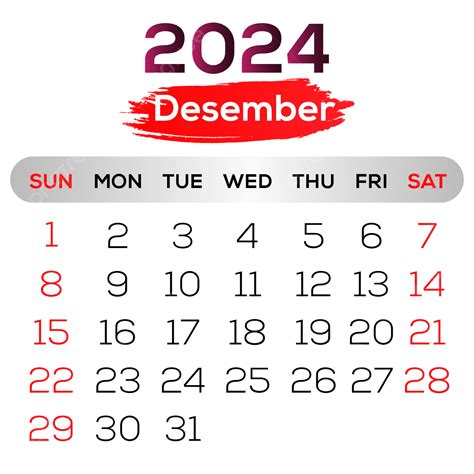 Desain Kalender Desember 2024 Simple Warna Hitam Dan Merah Vektor