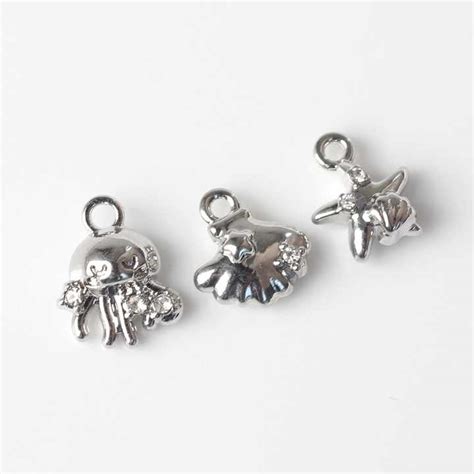 Simple Alloy Zircon Inlaid Starfish Shells Jellyfish Pendant Charms Diy