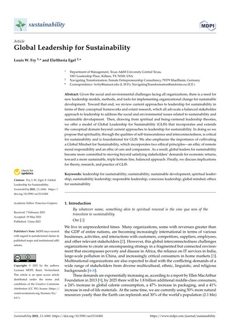 Pdf Global Leadership For Sustainability