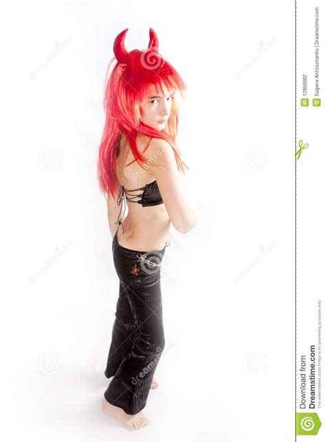 Menina Vermelha Do Diabo Do Cabelo Foto De Stock Imagem De Isolado