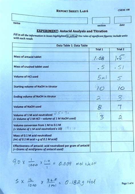 SOLVED CHEM 108 REPORT SHEET LAB 6 Hame Secton Date EXPERIMENT