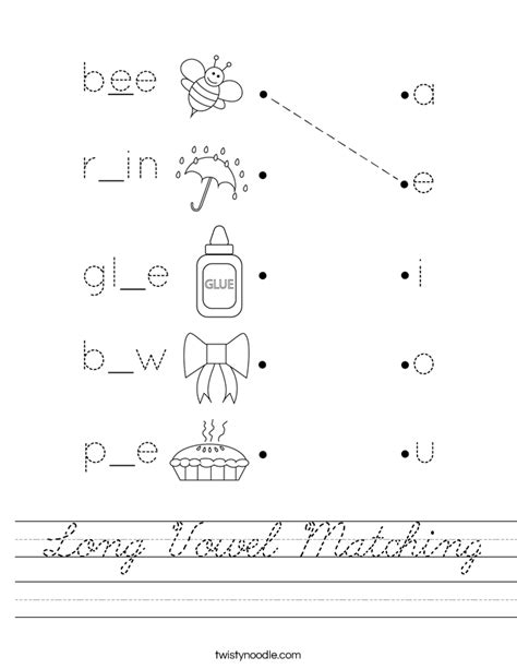 Long Vowel Matching Worksheet Cursive Twisty Noodle