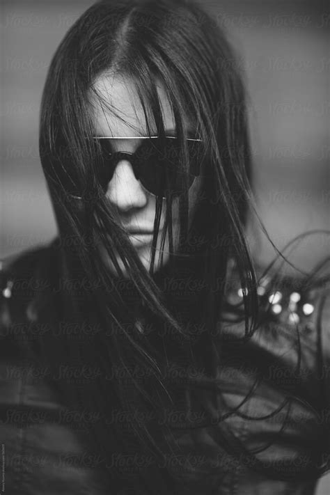 Closeup Of Young Woman With Sunglasses In Black And White By Stocksy