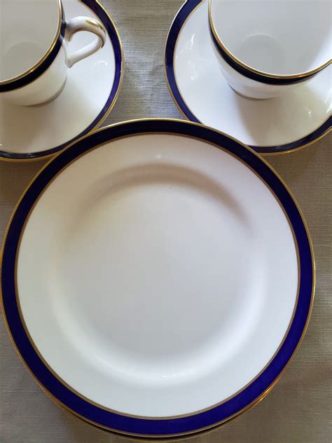 Elegant Blue Cobalt Consul Teaset With Salad Plate Bowls Creamer Sugar