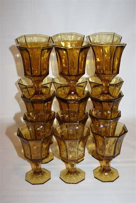 Vintage Independence Amber Glasses Octagon Pedestal Goblets Set Of 18 Octagon Vintage Goblet