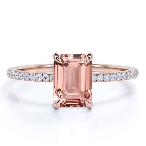 JeenMata 1 25 Carat Emerald Cut Lab Created Morganite Engagement Ring