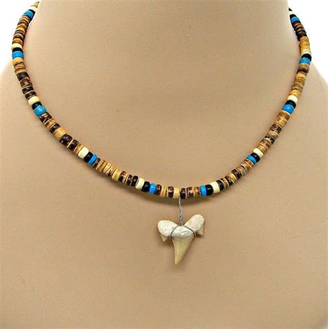 Fossil Shark Tooth Necklace Great Sharks Teeth Coconut Bead SUP Surfer ...