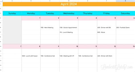 Free Google Sheets Weekly Schedule Template & Calendars | Lamberts Lately