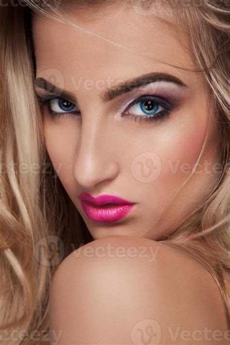 Glamour Portrait Of Sexual Blonde Woman With Blue Eyes Stock