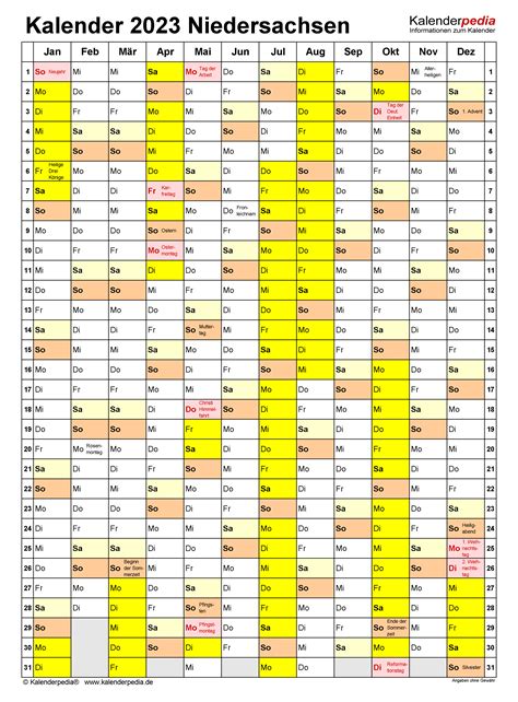 Kalender Niedersachsen Ferien Feiertage Pdf Vorlagen