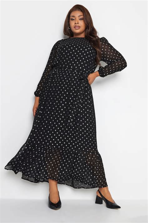 Yours London Plus Size Black Metallic Spot Print Smock Maxi Dress