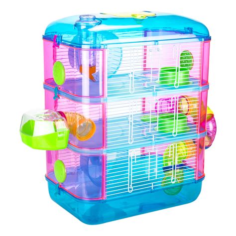 Lazy Bones 3 Storey Complete Dwarf Hamster Cage Blue And Pink Cages