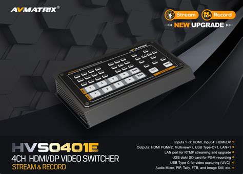 Avmatrix HVS0401E Micro 4 Channel HDMI DP Video Switcher Sale Price