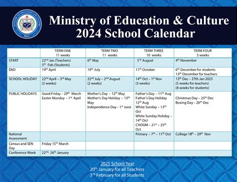 School Calendar Ministry Of Education And Culture