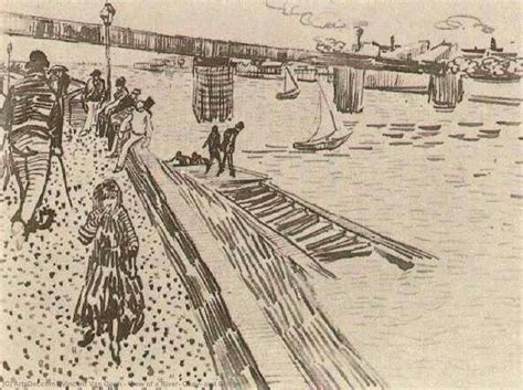 Gravura De Qualidade De Museu Vista De Um Rio Quay E Ponte 1888 Por