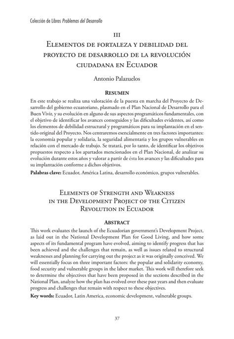 Iii Elementos De Fortaleza Y Debilidad Del Proyecto De Desarrollo De