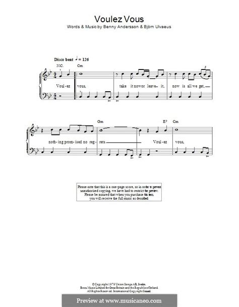 Voulez Vous Abba By B Andersson B Ulvaeus Sheet Music On Musicaneo