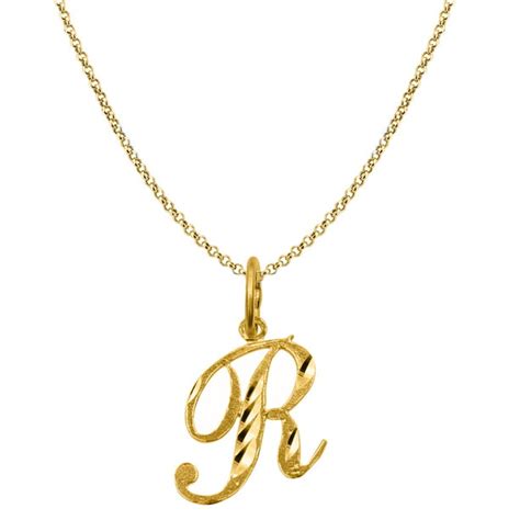 Precious Stars 14k Yellow Gold Diamond Cut Cursive Letter Initial R