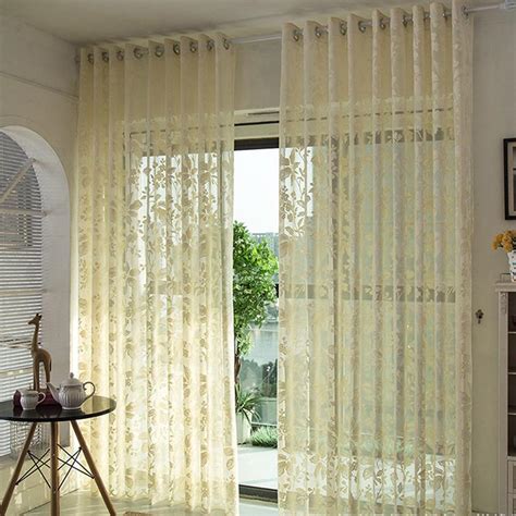 Cream Vintage Jacquard Semi Sheer Windown Curtain Voile Bedroom