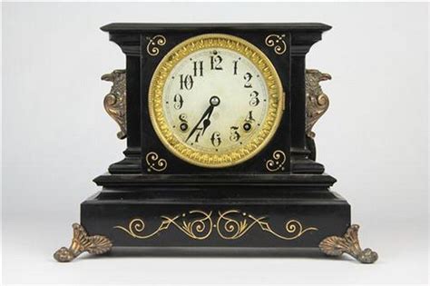 Ansonia Black Slate Eagle Mantle Clock Clocks Marble Slate