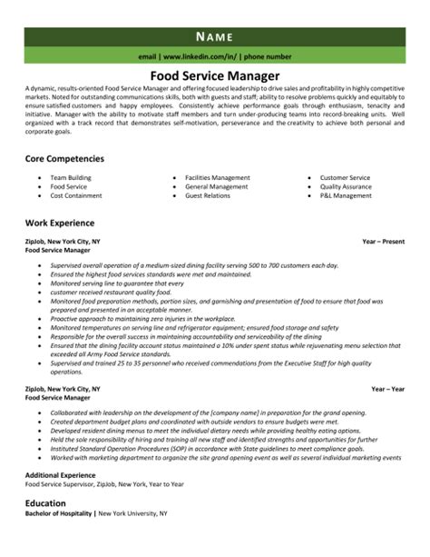 Food Service Manager Resume Example & Guide | ZipJob