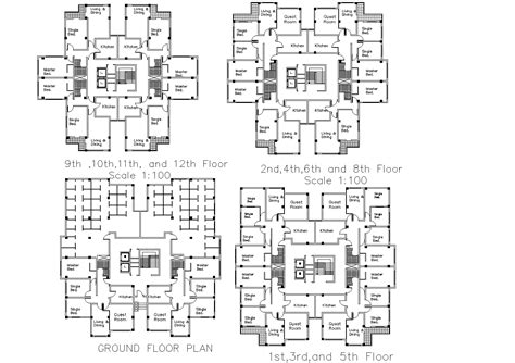 The Layout Of High Rise Building Plan Detail Dwg File Cadbull