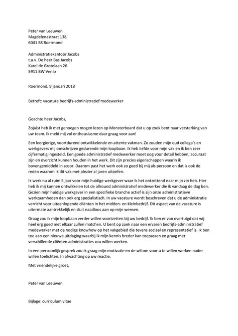 Sollicitatiebrief Bedrijfsadministratief Medewerker Sollicitatiebijbel Nl