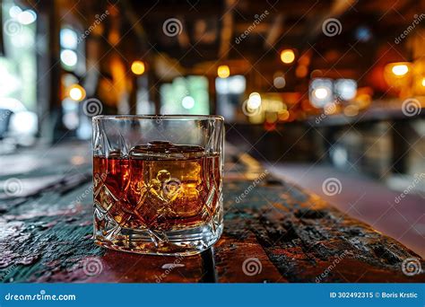 Elegant Bourbon In Glass Classic Bar Interior Setting Stock Illustration Illustration Of