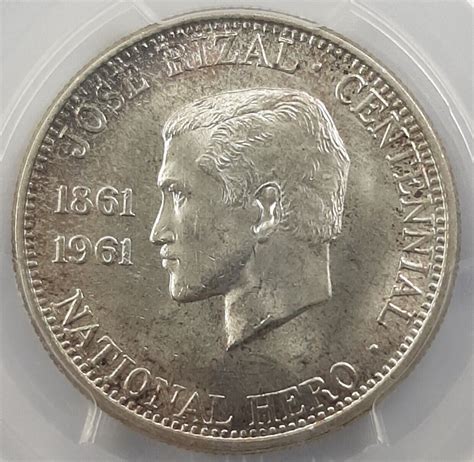 1961 Philippines Half Peso Jose Rizal Centennial SILVER COIN PCGS MS64