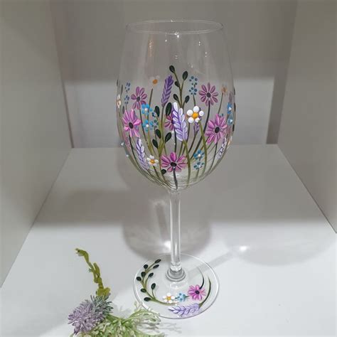 Hand Painted Dainty Wildflower Wine Glass Etsy In 2024 Hand Painted