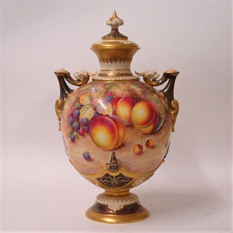 Royal Worcester Fruit Pedestal Vase With Elaborate Gold Enrichments Royal Worcester Ceramics