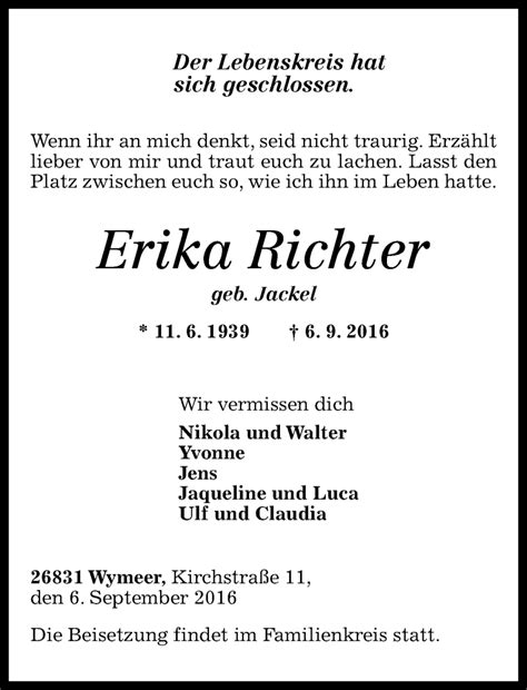 Traueranzeigen Von Erika Richter Rz Trauer De