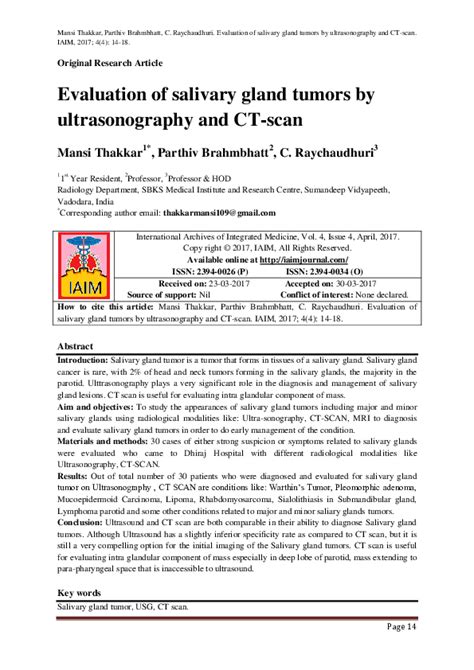 Pdf Evaluation Of Salivary Gland Tumors By Ultrasonography And Ct