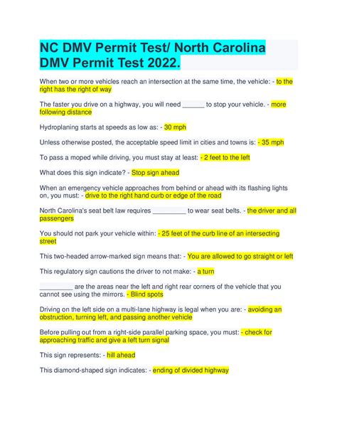 Study This One Nc Dmv Permit Test North Carolina Dmv Permit Test