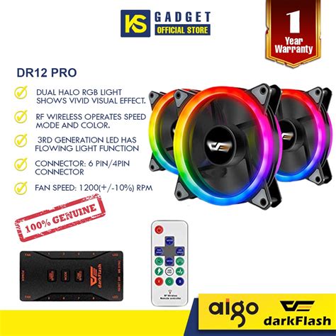 Aigo DarkFlash DR12 Pro 3 In 1 Double Ring RGB PC Case Fan Shopee