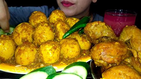 Asmr Eating Chicken Leg Piece Curry Egg Roast With Basmati Rice Andgreen Chilli Eating Videos